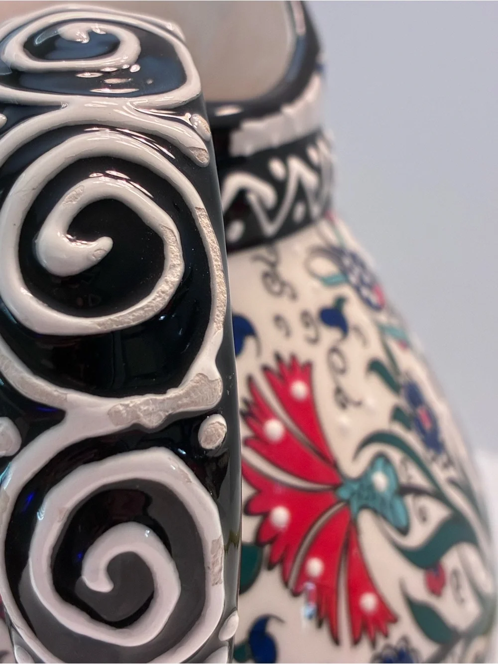 Nakkas Cini hand-painted Turkish ceramic pitcher